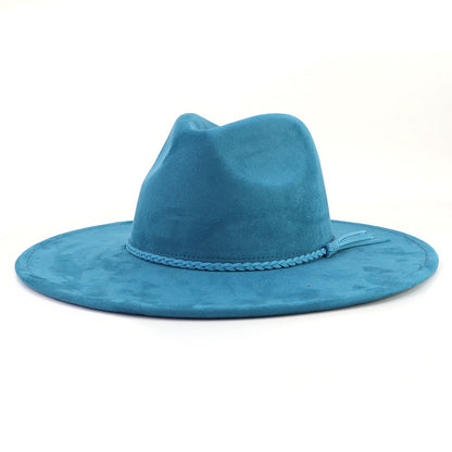 Suede Top Hat 9.5cm Wide Brim Fedora Hat Men Women Autumn Winter Felt Jazz Hats image 19