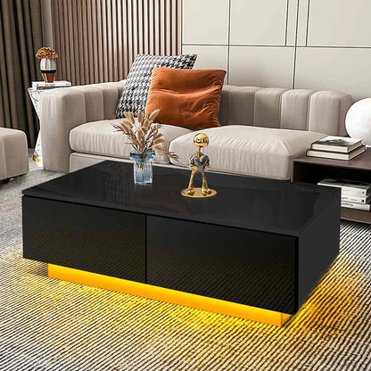 RGB LED Tea Table End Table For Home Office Coffee Table Wooden 4 Drawers Magaz image 2