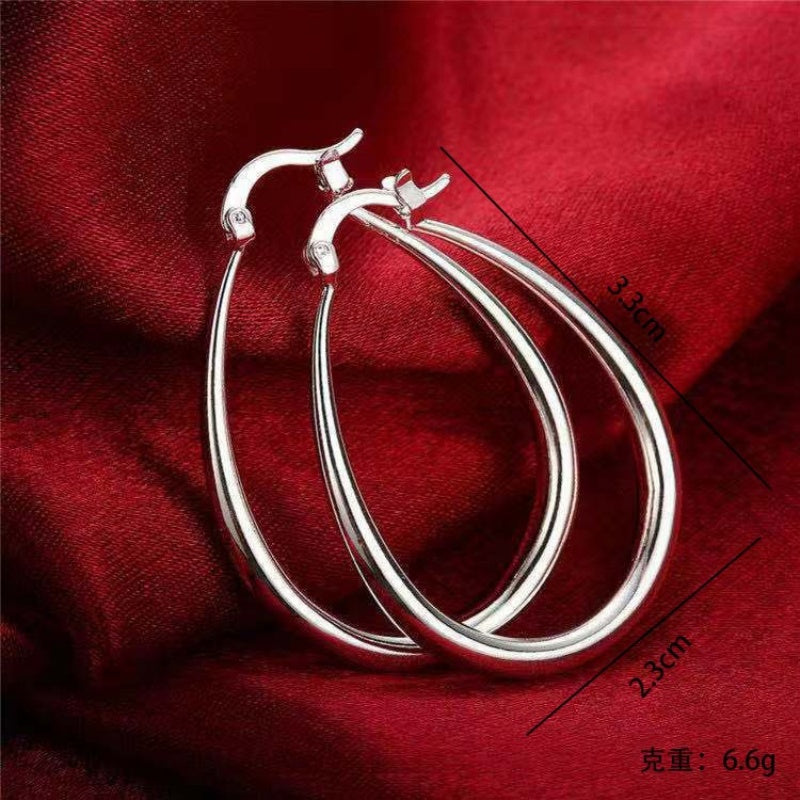 Gold color Smooth Circle Big Hoop Earrings For Women Silver Fashion Party Weddi image 1