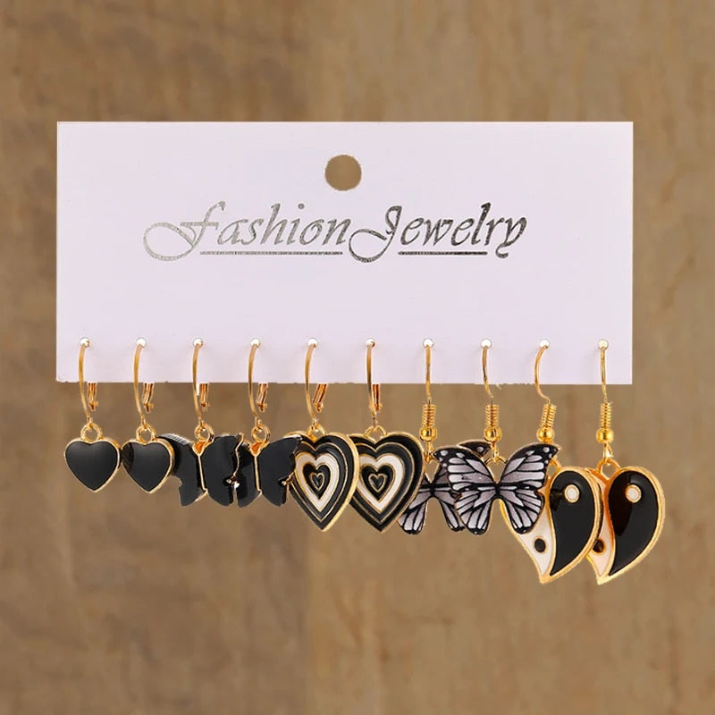 17KM Metal Butterfly Heart Hoop Earring Set for Women Girls Fashion Colorful Dr image 3