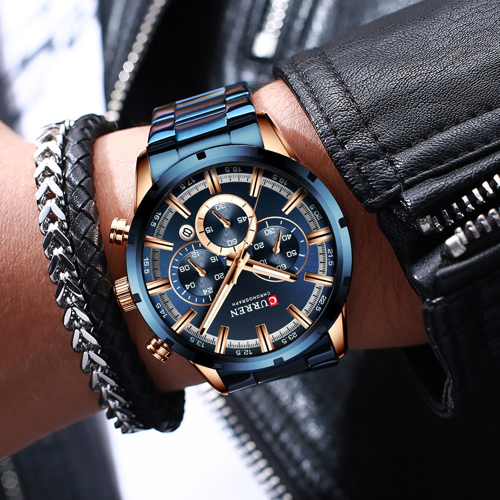 Curren Men's Watch Blue Dial Stainless Steel Band Date Mens Business Male Watch image 7