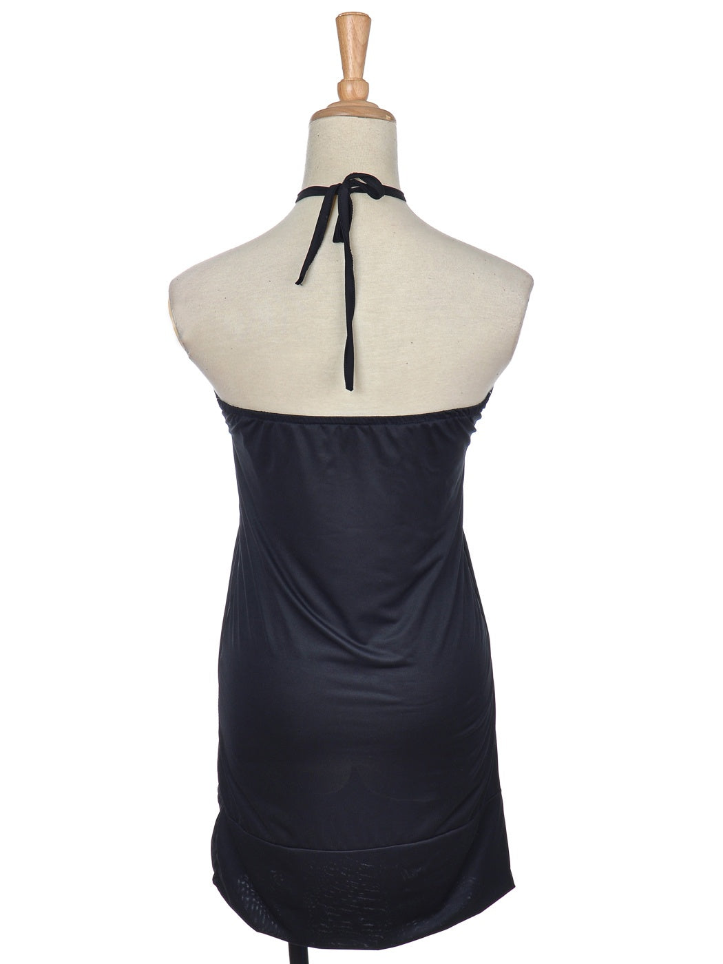 Women Fit Black Club Party Short Tunic Halter Dress Crystal Pendant Backless Sl image 2