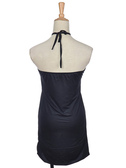 Women Fit Black Club Party Short Tunic Halter Dress Crystal Pendant Backless Sl image 2