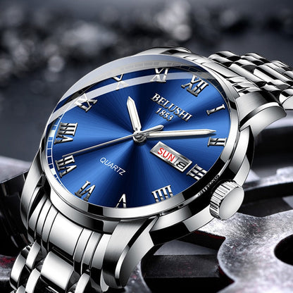 BELUSHI Men's Fashion Business Quartz Watches Top Luxury Brand Full Steel Water image 0