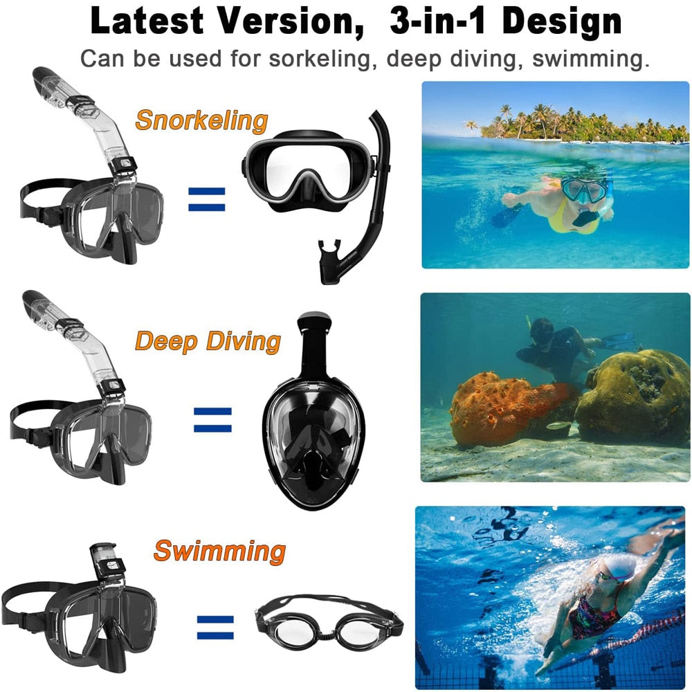 Diving Masks Foldable Anti-Fog Snorkel Mask Set with Full Dry Top System for Fr image 10