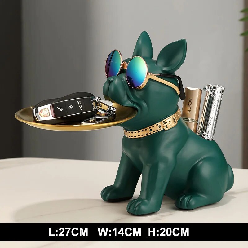 Fancy Bulldog Statue with Tray and Bin Living Room Desk Decoration Nordic Dog S image 3