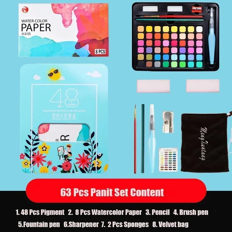 63 Pcs  Watercolor Paint Set 48 Colors Painting Set With Paint Brus image 6