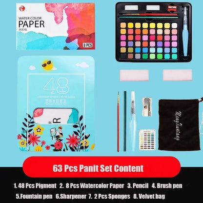 63 Pcs  Watercolor Paint Set 48 Colors Painting Set With Paint Brus image 6