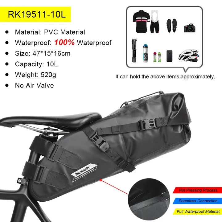 Rhinowalk Bike Saddle Bag Waterproof 5L-13L Large Capacity Foldable Tail Rear B image 9
