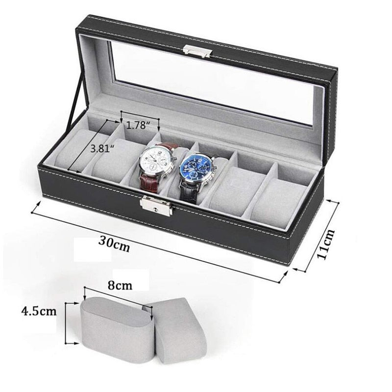 4Grids Double Carbon Fiber Watch Case/ 6Girds Watch Box Holder Organizer Storag image 9
