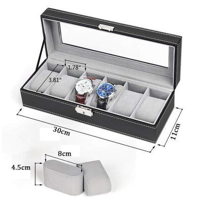 4Grids Double Carbon Fiber Watch Case/ 6Girds Watch Box Holder Organizer Storag image 9