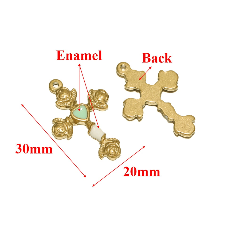 5pcs Stainless Steel Gold Color Plated Enamel Flower Cross Charms Findings Wome image 6