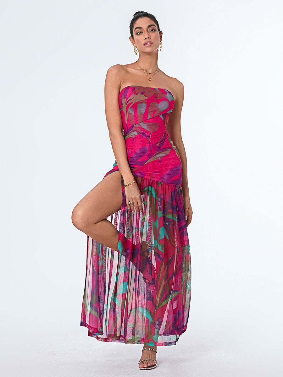 Women s Off Shoulder Ruffle Sleeve Floral Print Maxi Dress with Belt for Beach  image 7