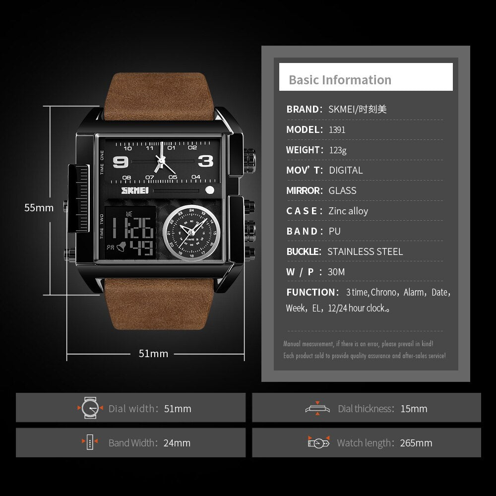 Skmei Top Brand 3 Time Sports Watches Mens Military Back Light Chrono Digital W image 9