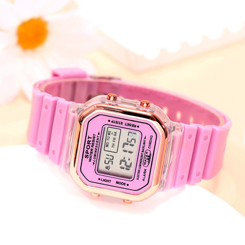 New Fashion Digital Student Transparent Electronic Watch Candy Multicolor LED W image 0