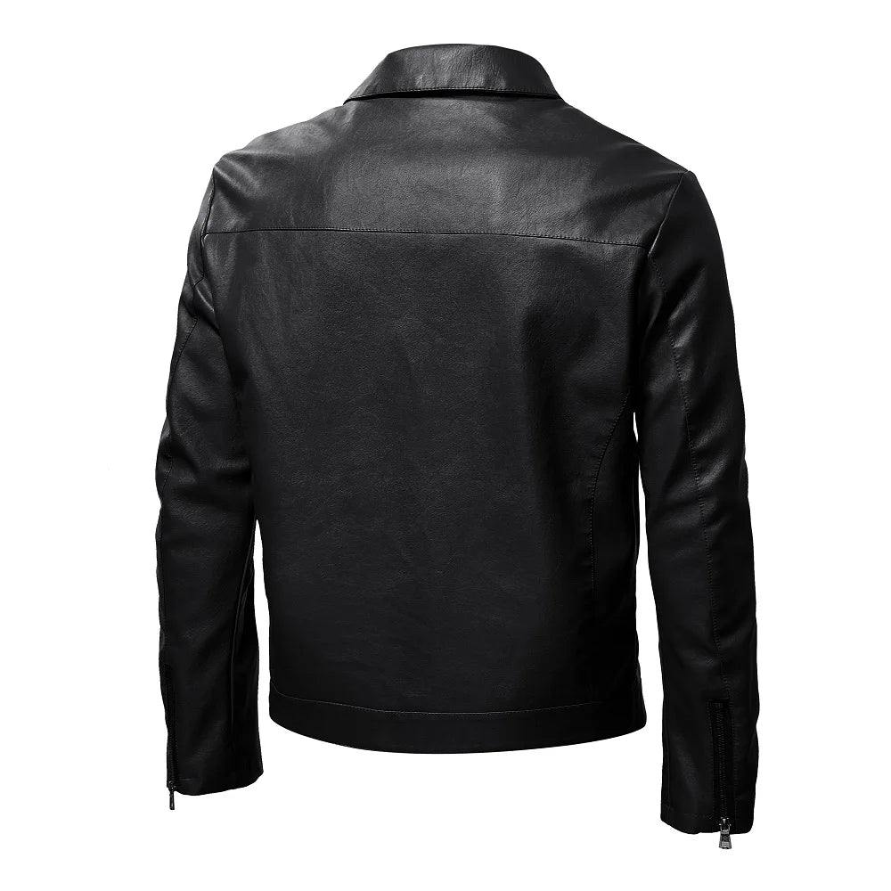 Spring Motorcycle Jacket Men Turn Down Collar Casual Leather Jacket Fashion Sli image 4