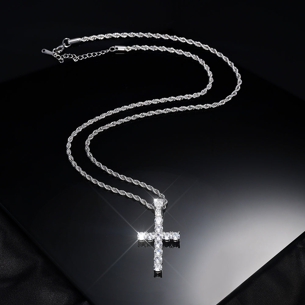 14K Gold Plated Hip Hop Cross Pendant Necklace for Women Male Iced Out Twisted  image 3
