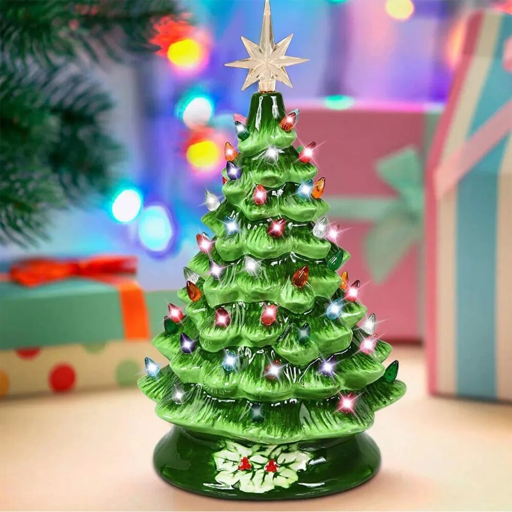 New 15 Inch Large Ceramic Christmas Tree Plug in Tabletop Artificial Green Chri image 2