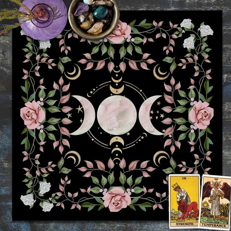 Triple Moon Altar Cloth Alter Cloth Tarot Tablecloth flower Wicca Tarot Mat Dec image 2