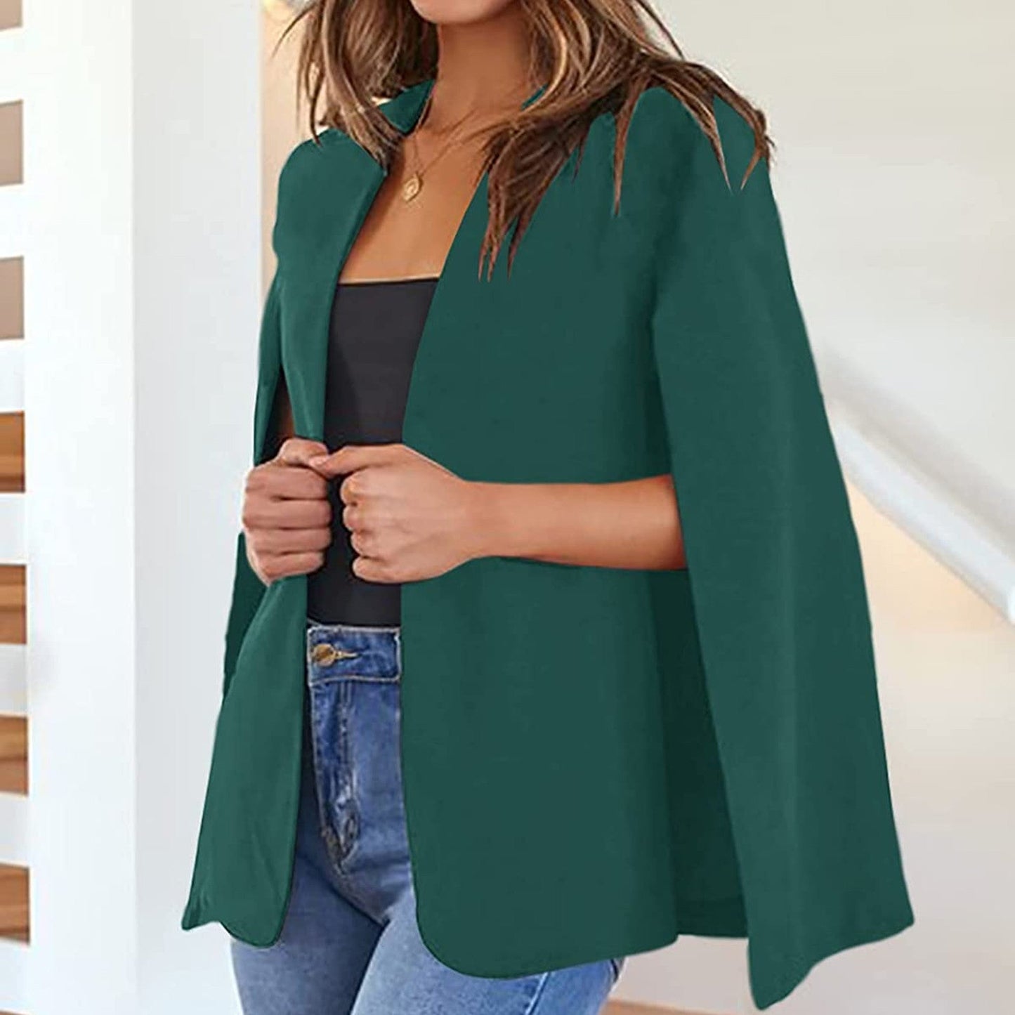 Women  Long Sleeve Shawl Jacket Open Front Collarless Semi Formal Ladie