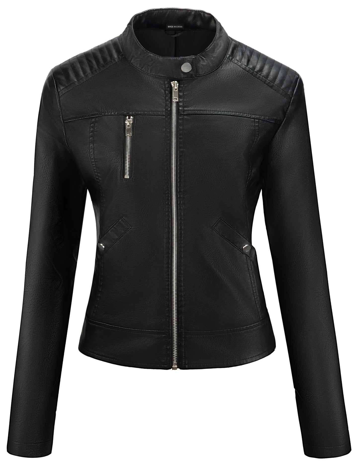 UR Women Faux Leather Jacket Black Motorcycle Moto Biker Short Coat