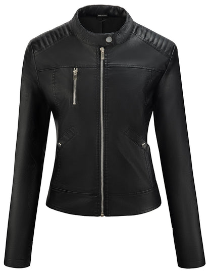 UR Women's Faux Leather Jacket Black Motorcycle Moto Biker Short Coat
