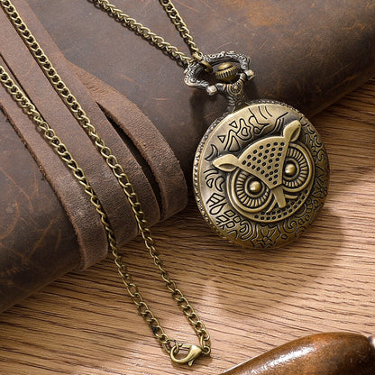 Antique Bronze Night Owl Necklace Quartz Pocket with Chain Necklace Vintage Qua image 2