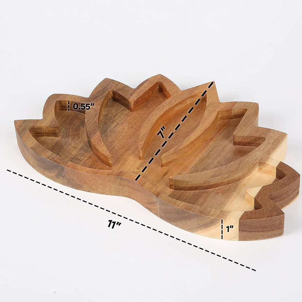 Wooden Crafts Crystal Display Holder Tray Lotus Shaped Jewelry Plate Healing St image 1