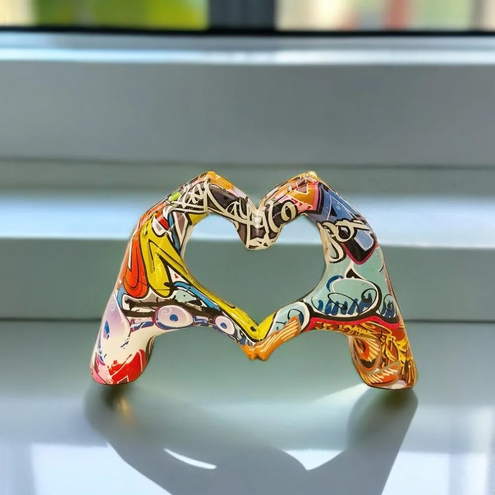 Personalized Heart Gesture Resin Statue Home Decoration Modern Art Hand Love Ab image 1