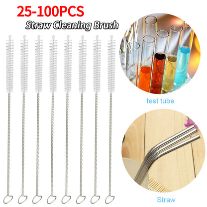 25-100PCS Drinking Pipe Brushes Stainless Steel Straw Oil Stains Removal Brush  image 2