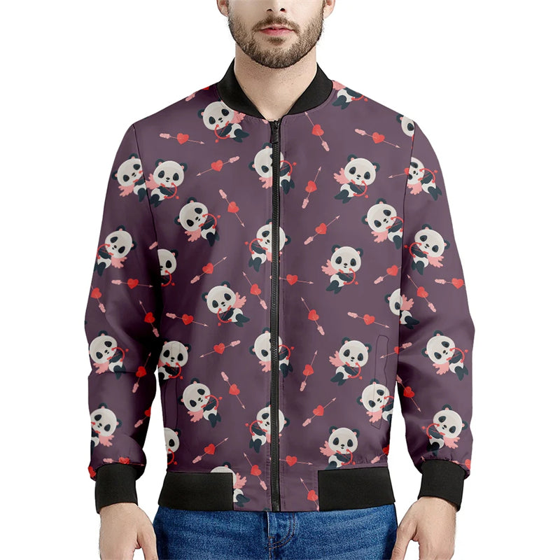 Kawaii Cartoon Panda Graphic 3D Print Men Women Flight Jacket Harajuku Hip Hop  image 1