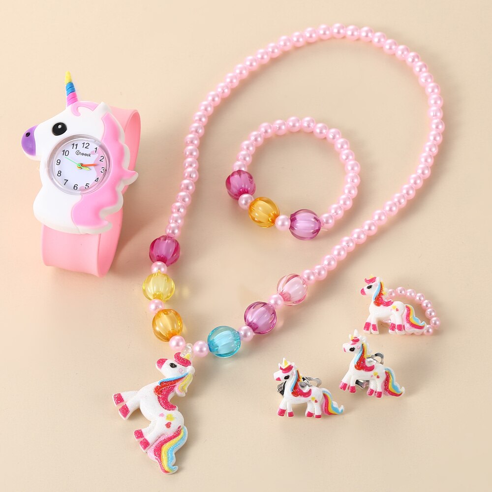 Children Rainbow Horse Patter Watch Jewelry Set Necklace Earrings Ring Bracelet image 5