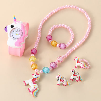 Children Rainbow Horse Patter Watch Jewelry Set Necklace Earrings Ring Bracelet image 5