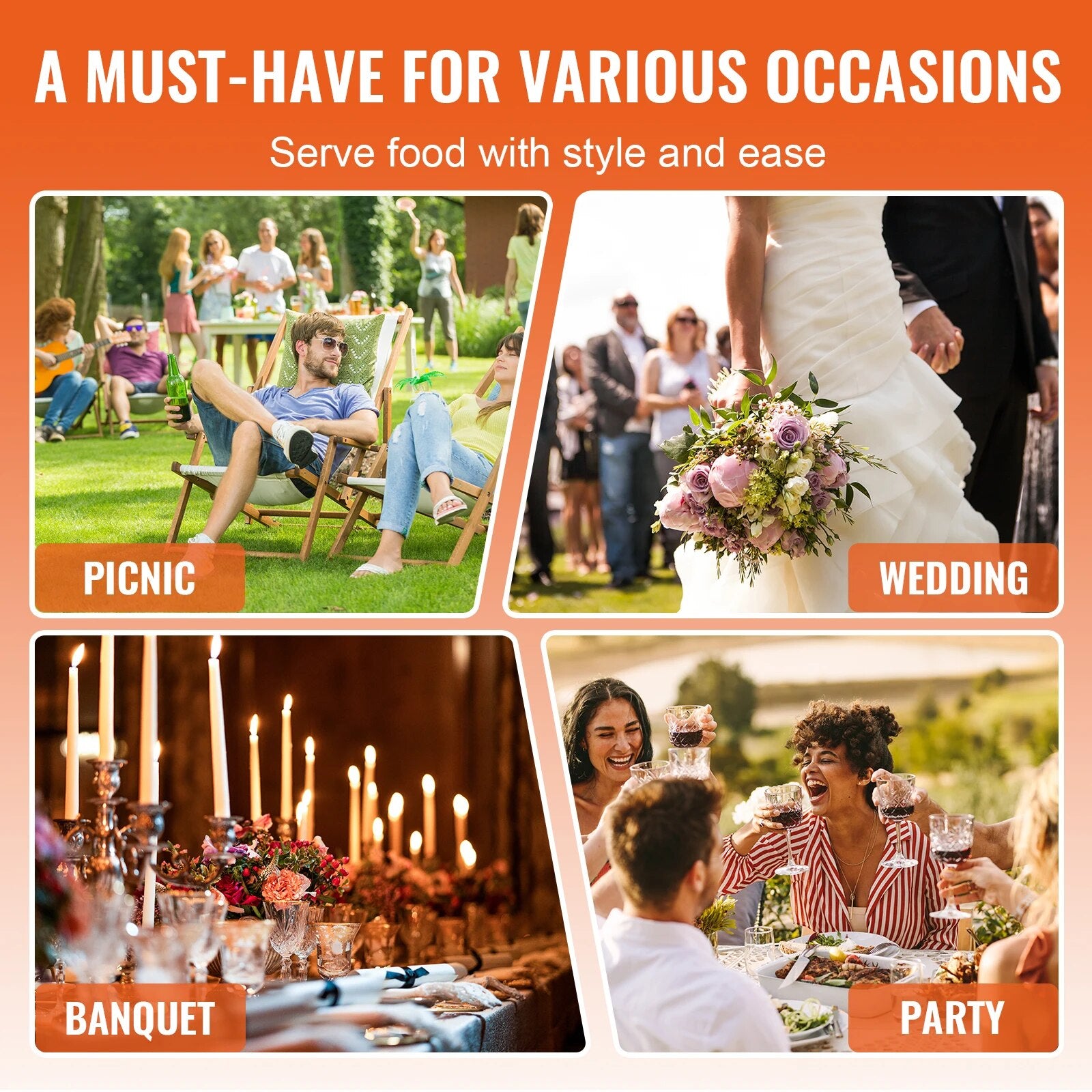 VEVOR 4QT 2-Pack Round Chafing Dish Set Stainless Steel Buffet Chafer with Full image 6