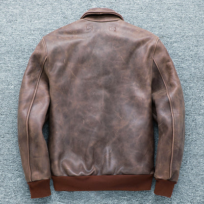 Brown Autumn Men's Vintage A2 Jacket Plus Size 4XL Military Style Natural Thick image 2