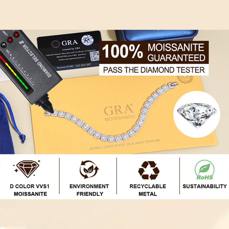 Iced Out Moissanite Halo Tennis Bracelet for Women Men S925 Sterling Silver 18k image 7