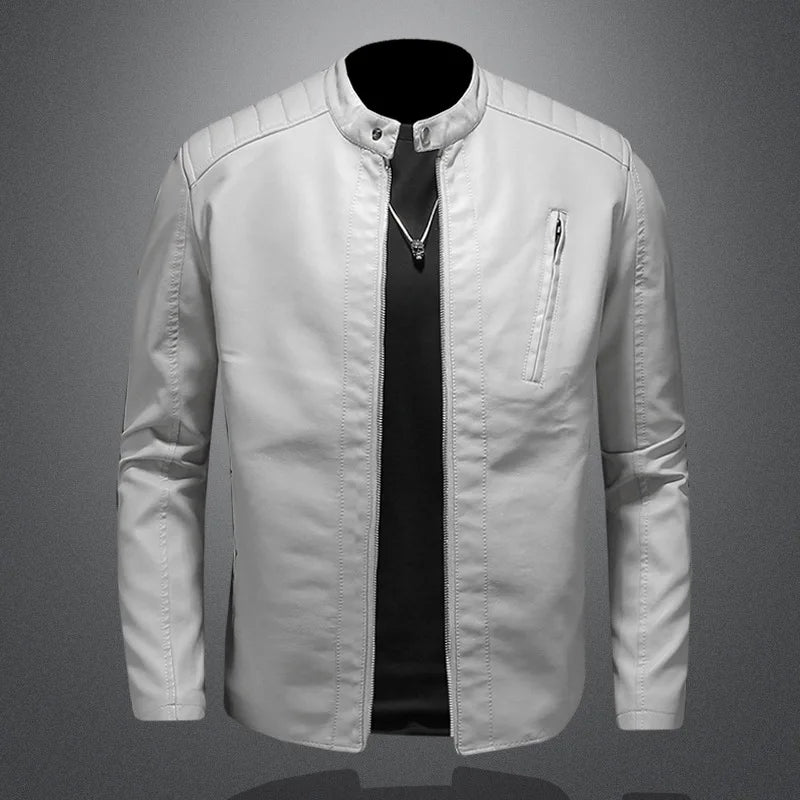 2024 Men Leather Jacket Stand Collar Slim Pu Leather Jacket Autumn Fashion Men  image 2