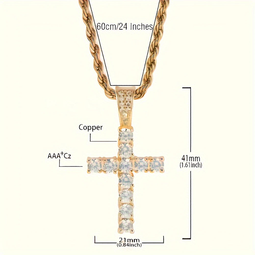 14K Gold Plated Hip Hop Cross Pendant Necklace for Women Male Iced Out Twisted  image 6