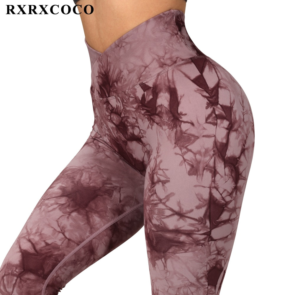 Tie Dye Women Leggings Pants Irregular High Waist Casual Fitness Yoga Pant Soli image 2