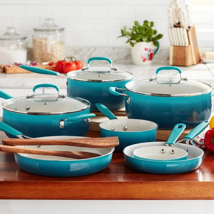 The Pioneer Woman 12-Pieces Porcelain Enamel Classic Ceramic Cookware Set, Ombr image 1