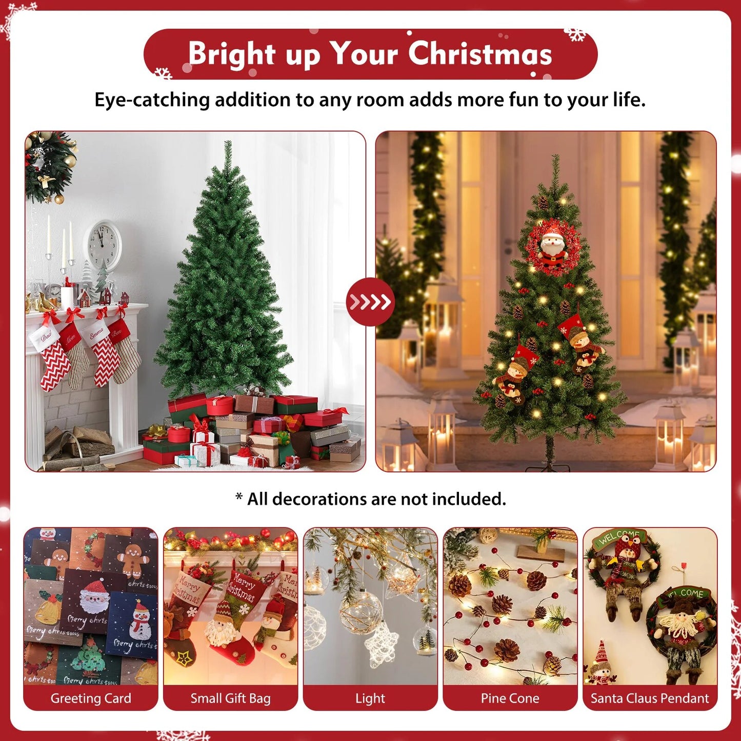 6/7ft Artificial Green Christmas Tree Decoration Holiday Festival Xmas Realisti image 7