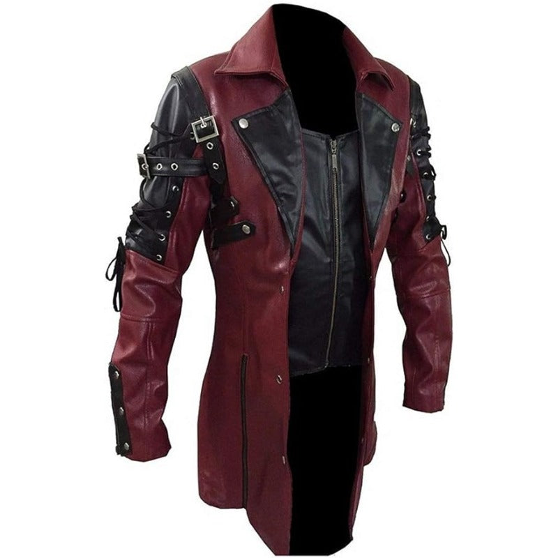 New Men's Gothic TrenCoat Leather Jacket Punk Style Biker Jacke Au