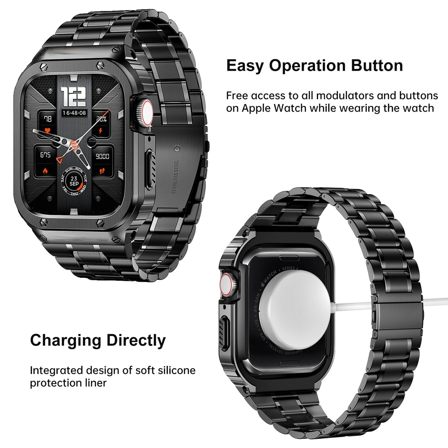 Stainless Steel Case+Strap For Apple Watch Band 44mm 45mm 49mm 45 mm Bumper Cov image 7