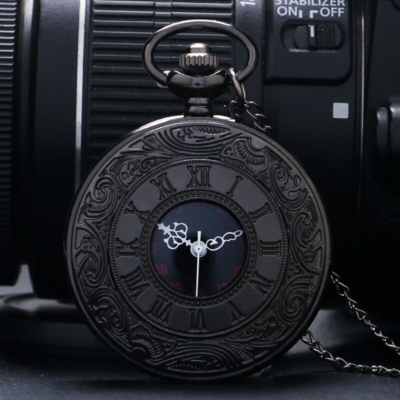 Vintage Charm Black Unisex Fashion Roman Number Quartz Steampunk Pocket Watch W image 1