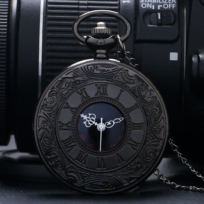 Vintage Charm Black Unisex Fashion Roman Number Quartz Steampunk Pocket Watch W image 1