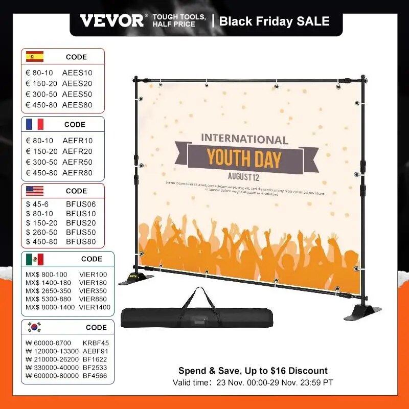 VEVOR 3x2.4M Backdrop Background Stand Adjustable Telescopic Backdrop Banner St image 1