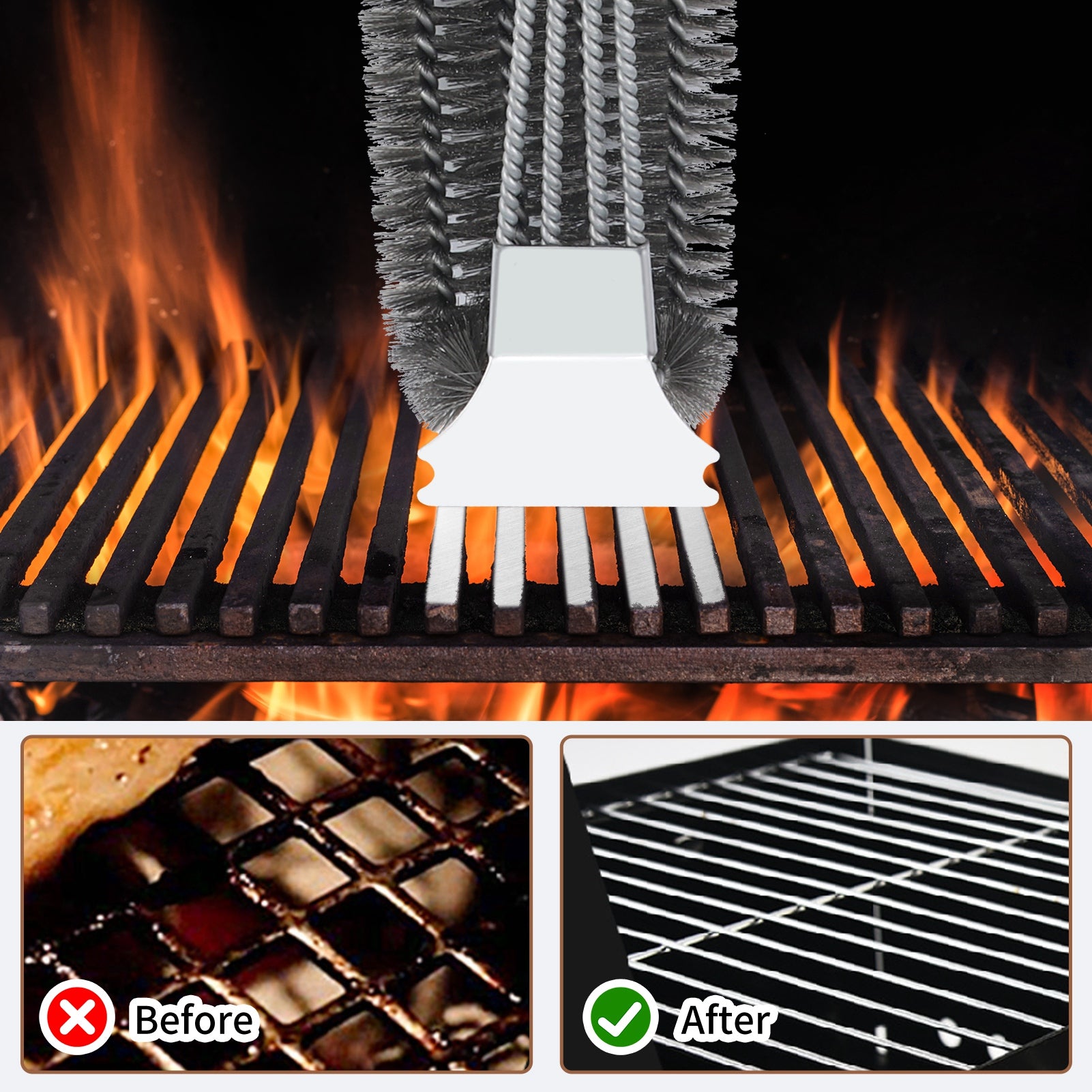 Stainless Steel Grill Brush with Scraper, 19 in Grill Brush for Outdoor Grill,  image 0
