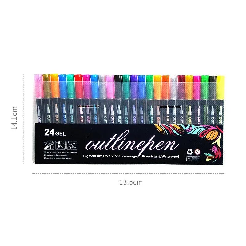 24 Color Double Line Outline Art Pen Marker Pen DIY Graffiti Outline Marker Pen image 1