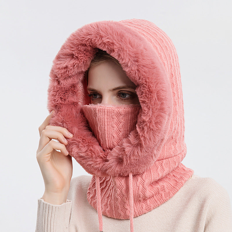 Women Beanie Hat Winter Balaclava Knitted Cap Hooded Face Mask Fluff Keep Warm  image 8