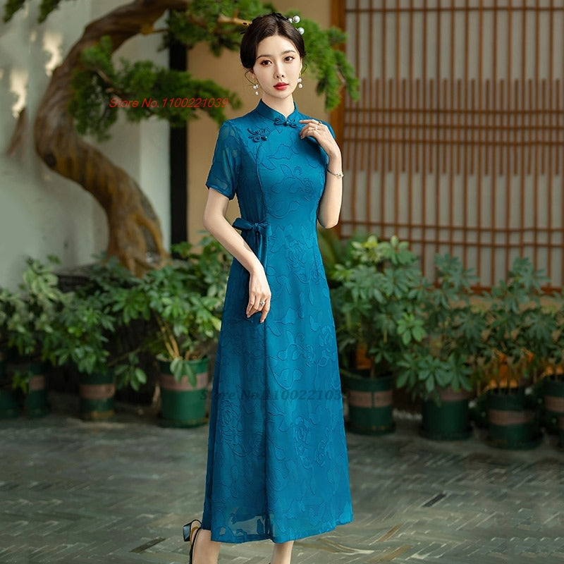 2024 vietnam traditional aodai dress chinese improved qipao national lace jacqu
